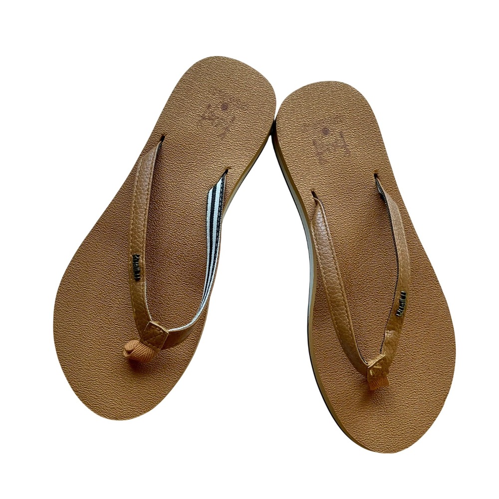 Kuailu Womens Flip Flop Sandals Tan Brown Striped Strap Casual Thong Shoes NWOT